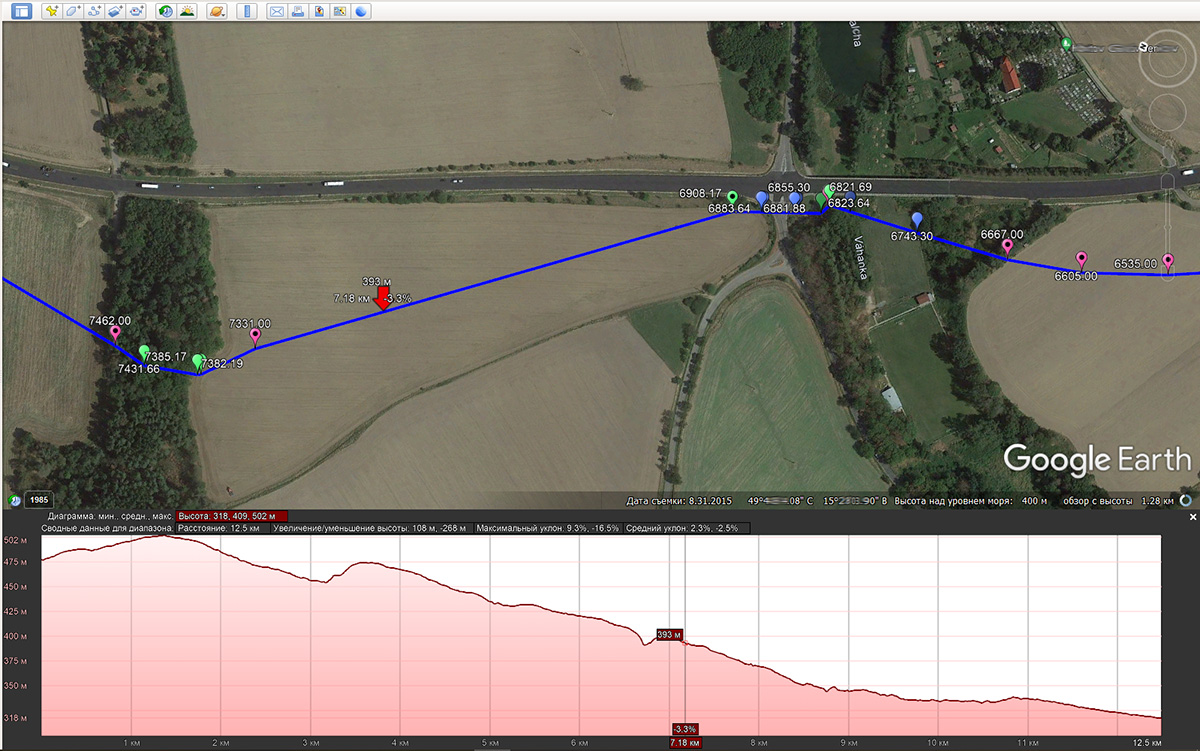 Building a pipeline trajectory (xyz-mapping) in Google Earth